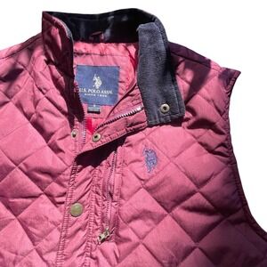 US Polo Assn Quilted Vest Women's‎ Small Burgundy Corduroy Collar Snap Button Z